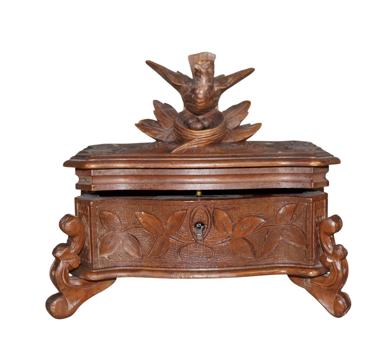 Small Black Forest carved dresser box with bird (1 of 7)