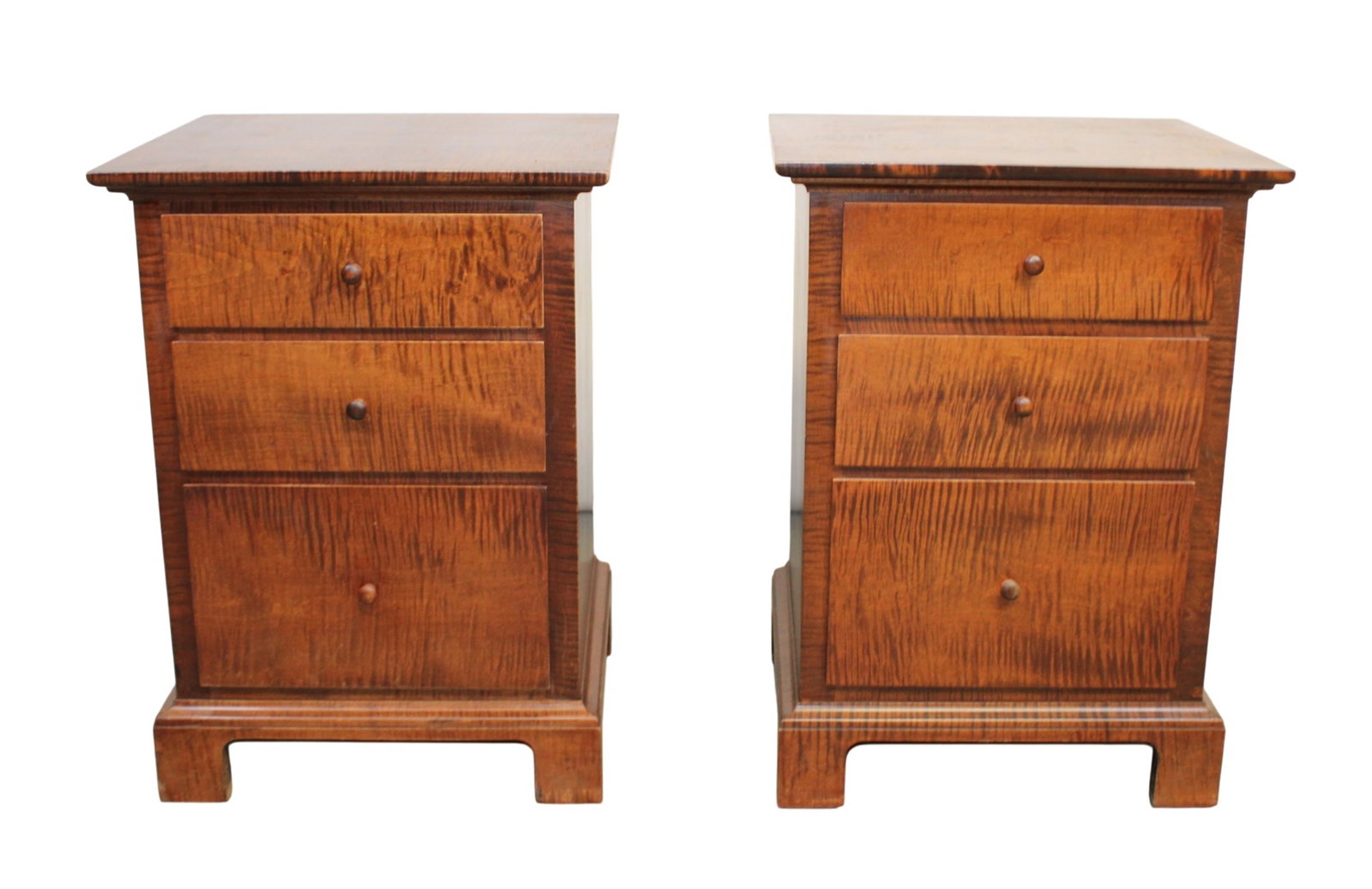 Pair of 3 drawer Bench made chests in tiger maple (1 of 7)