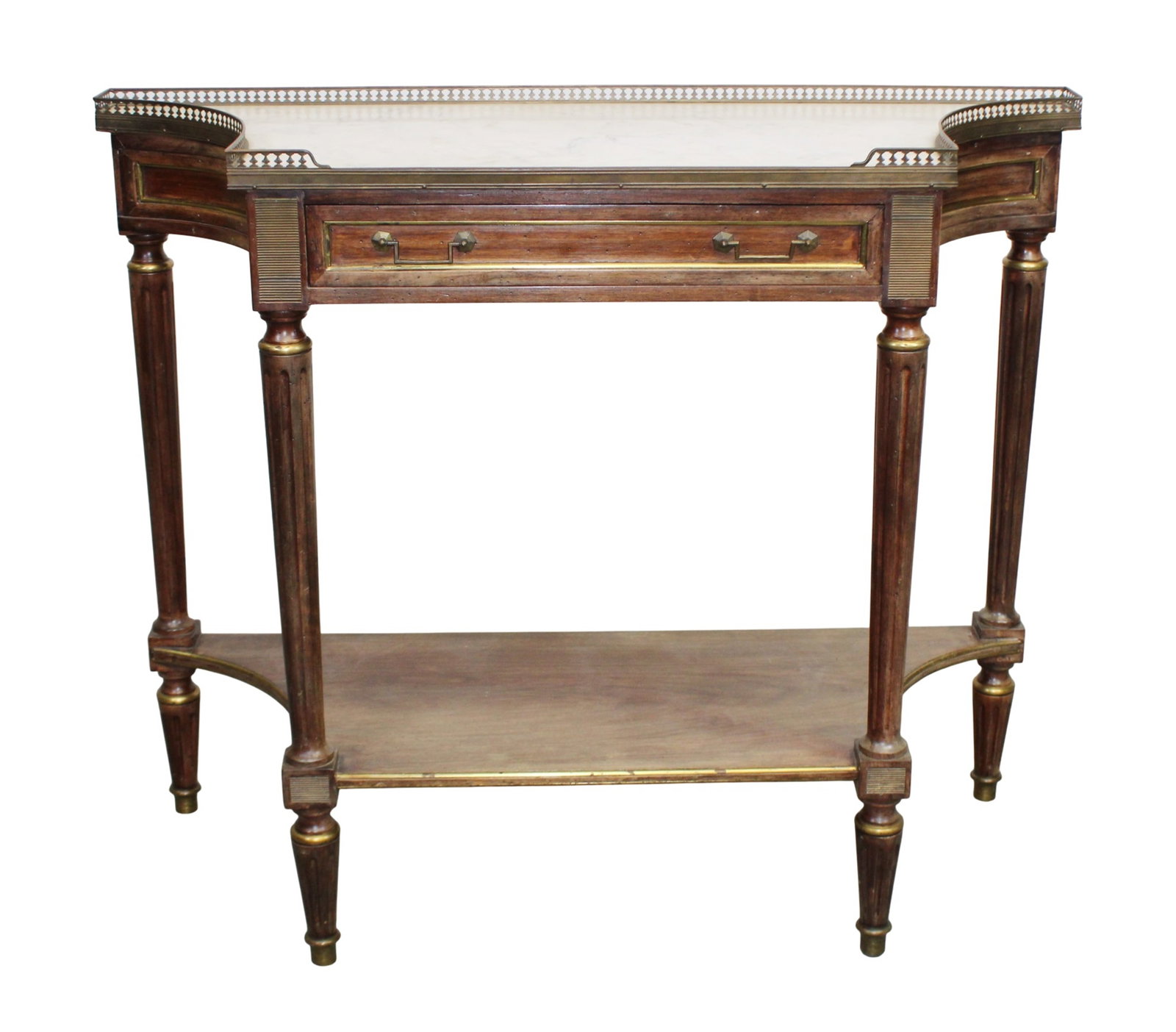 Louis XVI style console with marble top and brass gallery (1 of 8)