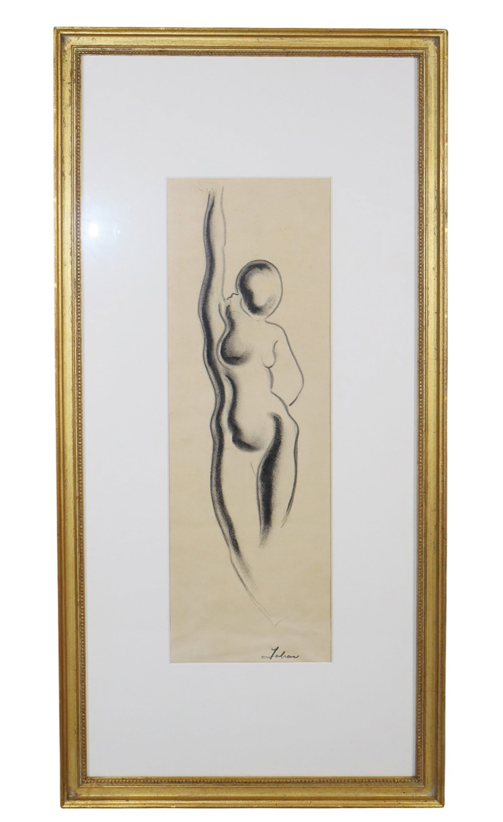 Modern charcoal on paper figural drawing - signed l/r Julian (1 of 6)