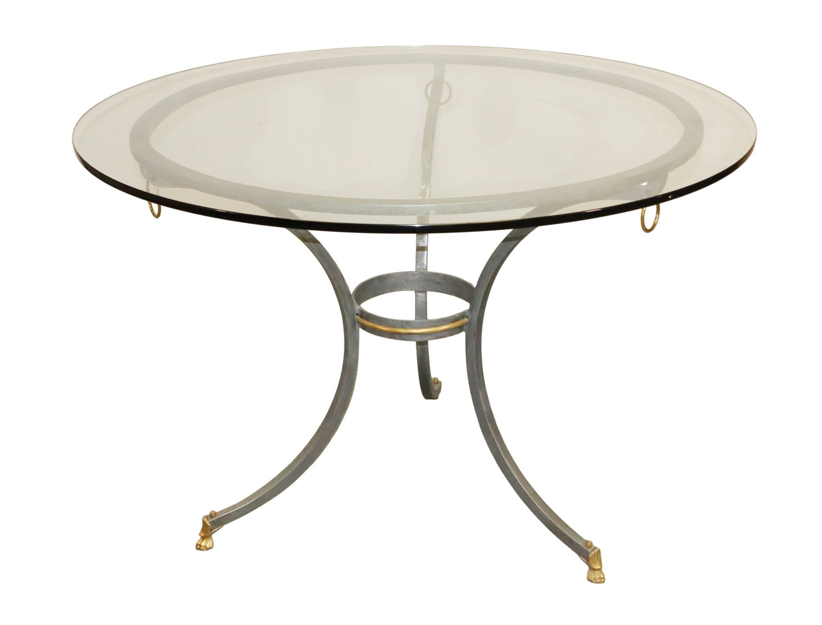 French glass top round table on iron base (1 of 5)