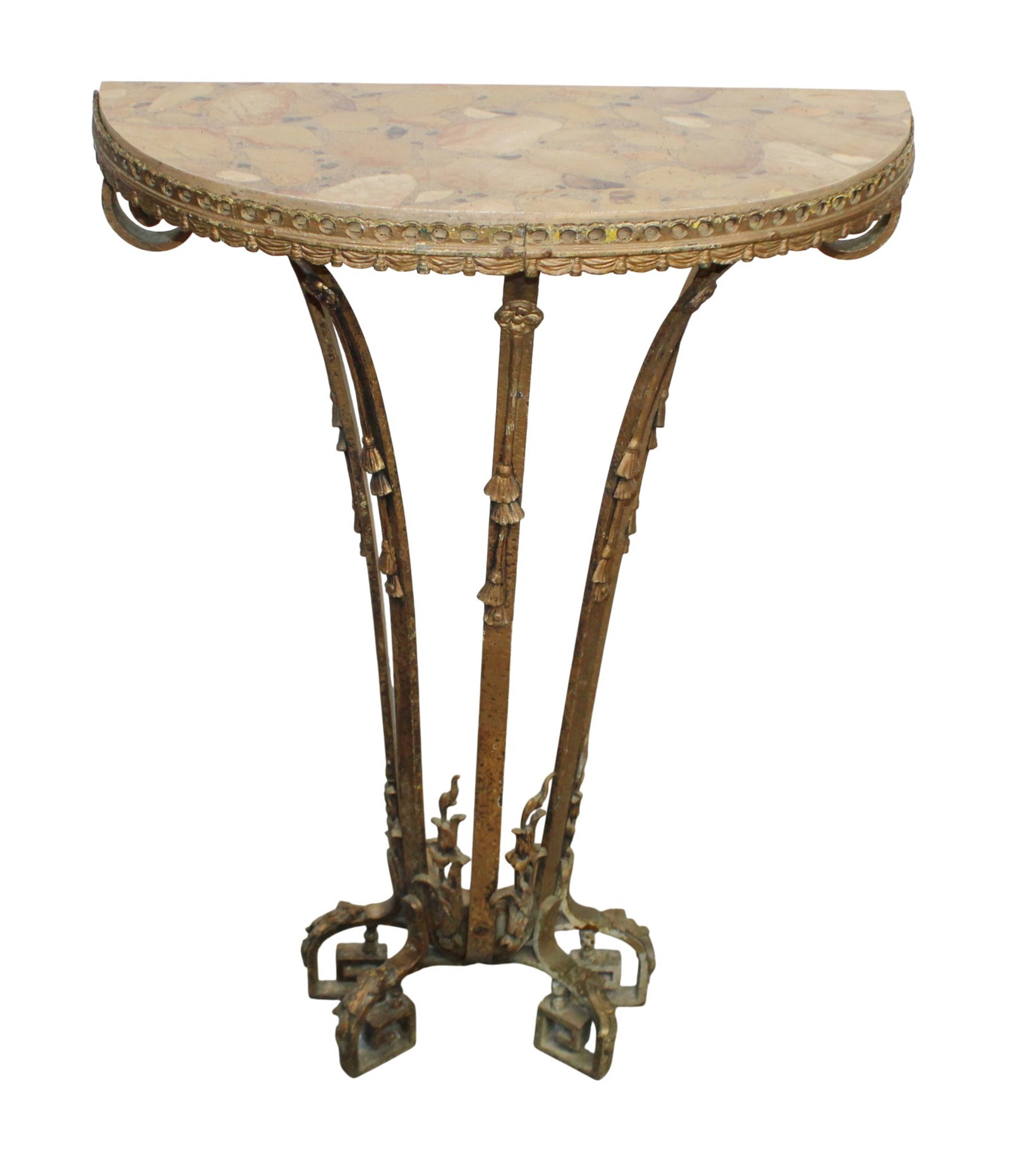 French Art Deco petit demi lune console in iron with faux marble top (1 of 10)
