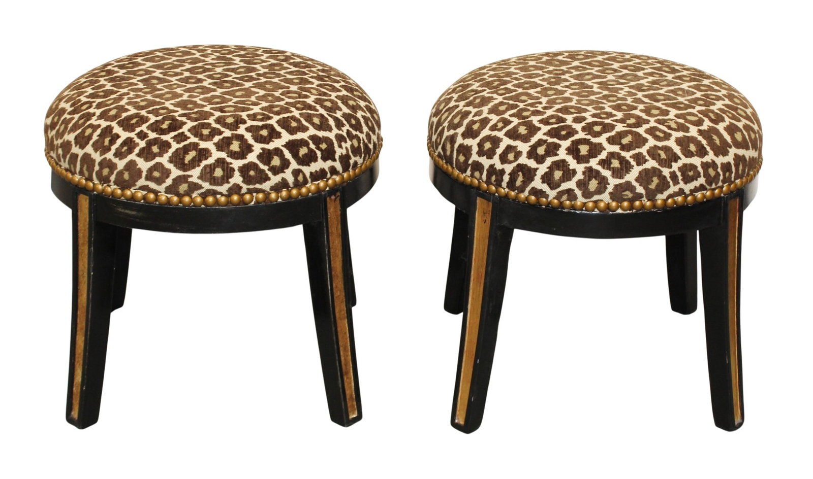 Pair of round seat foot stools in ebonized and gilt finish (1 of 4)