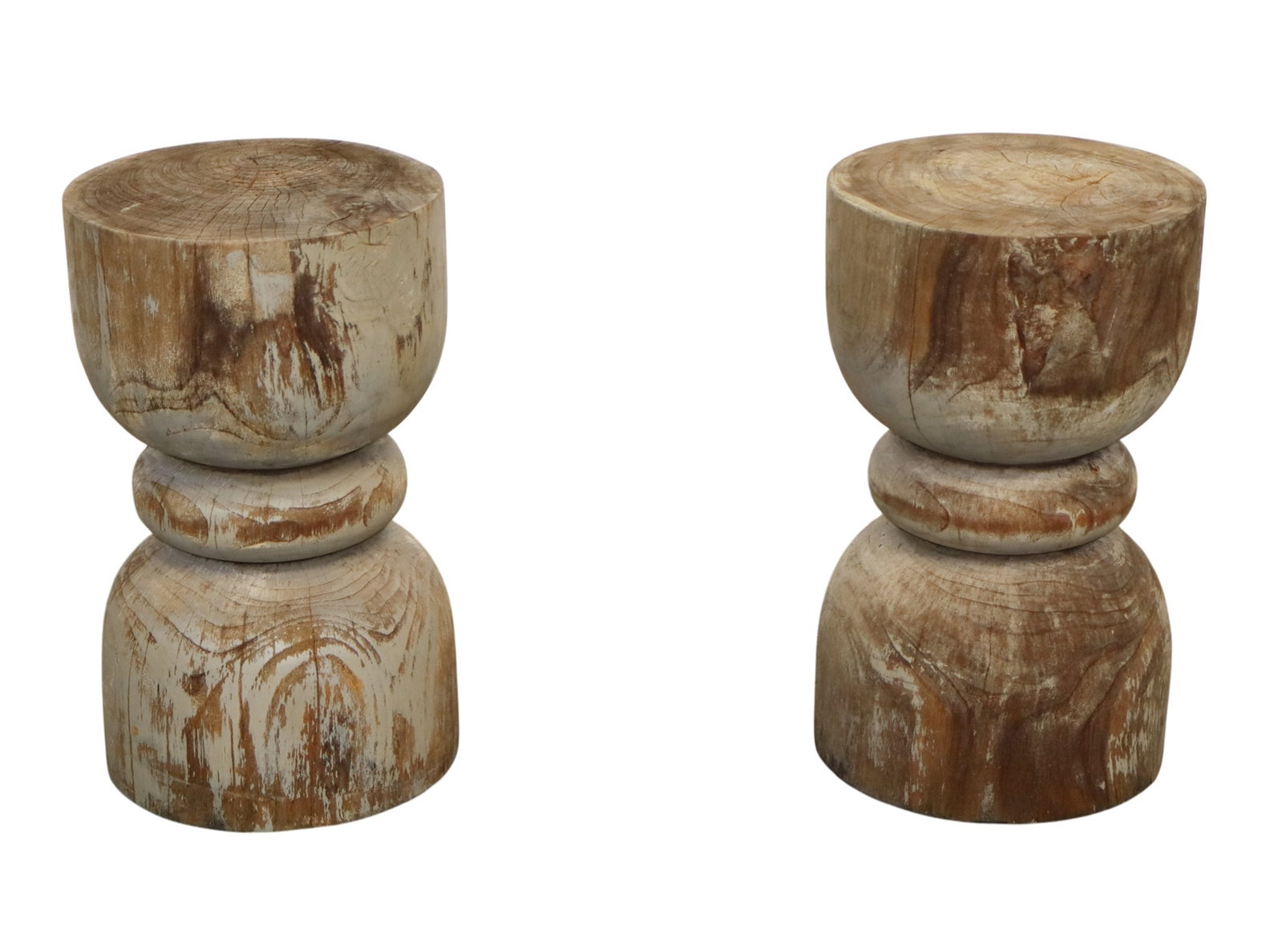 Pair of Brutalist weathered teak stools or side tables (1 of 5)