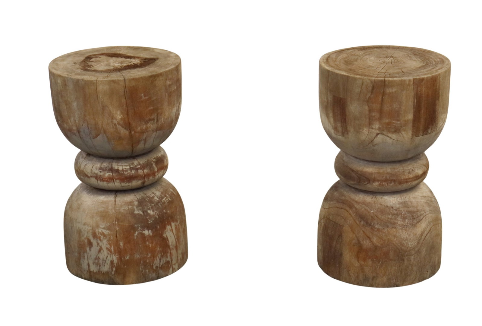 Pair of Brutalist weathered teak stools or side tables (1 of 5)