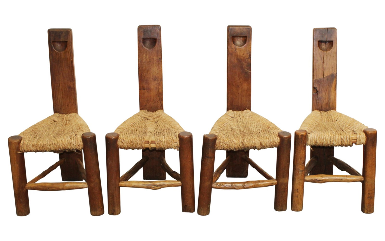 Set of 4 French Brutalist triangular seat chairs with post back (1 of 8)