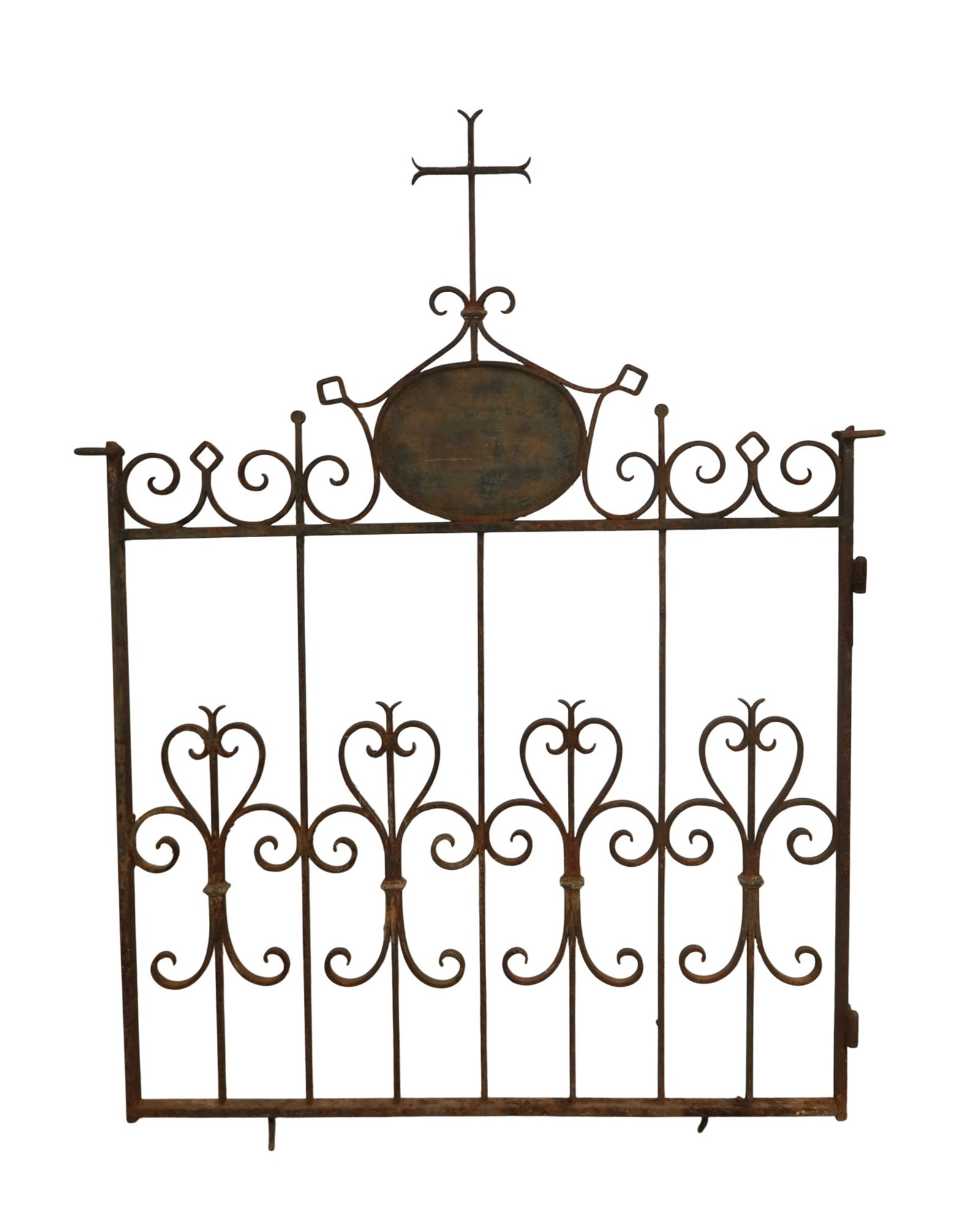 French iron garden gate with a cross: French iron garden gate with a cross.. Late 19th century. 53 I 7/8"h x 40 7/8"w x 2"d