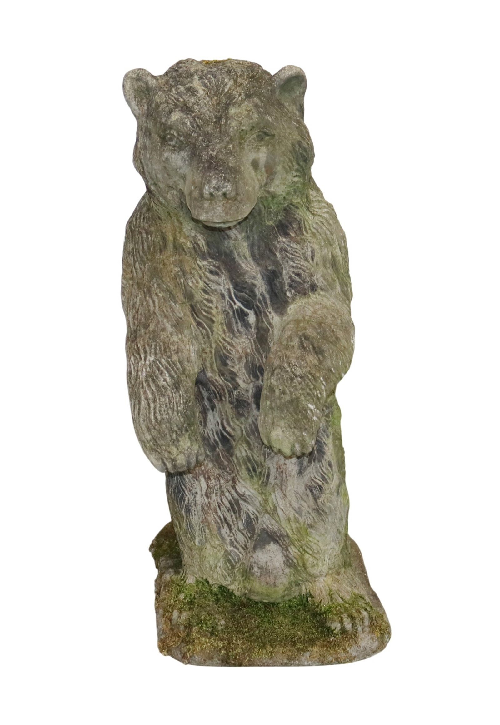 Cast stone garden bear statue: Cast stone garden bear statue. 27 1/2"h x 11"w x 11 1/4"d