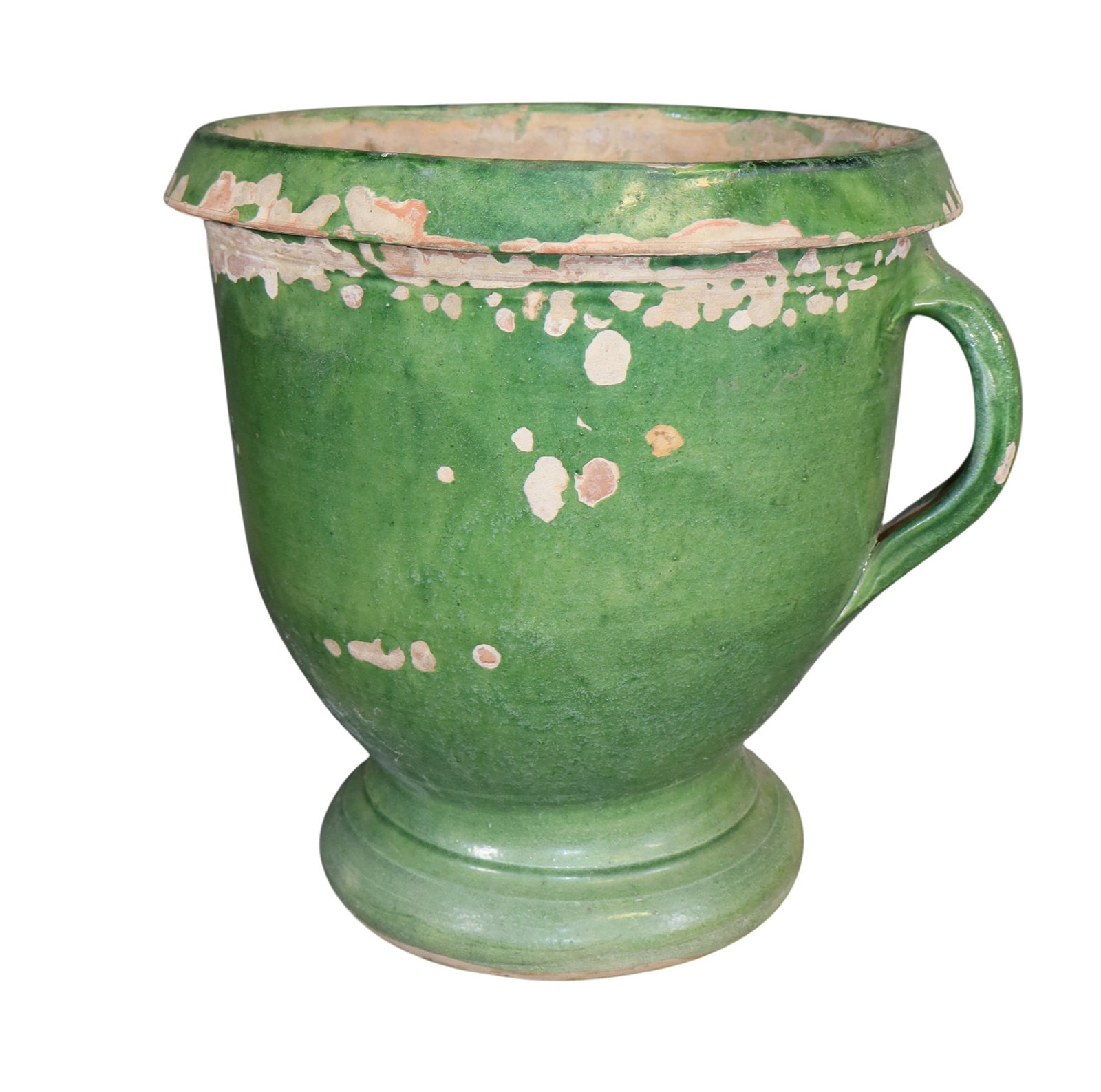 French glazed terra cotta single handled castelnaudary in green (1 of 5)