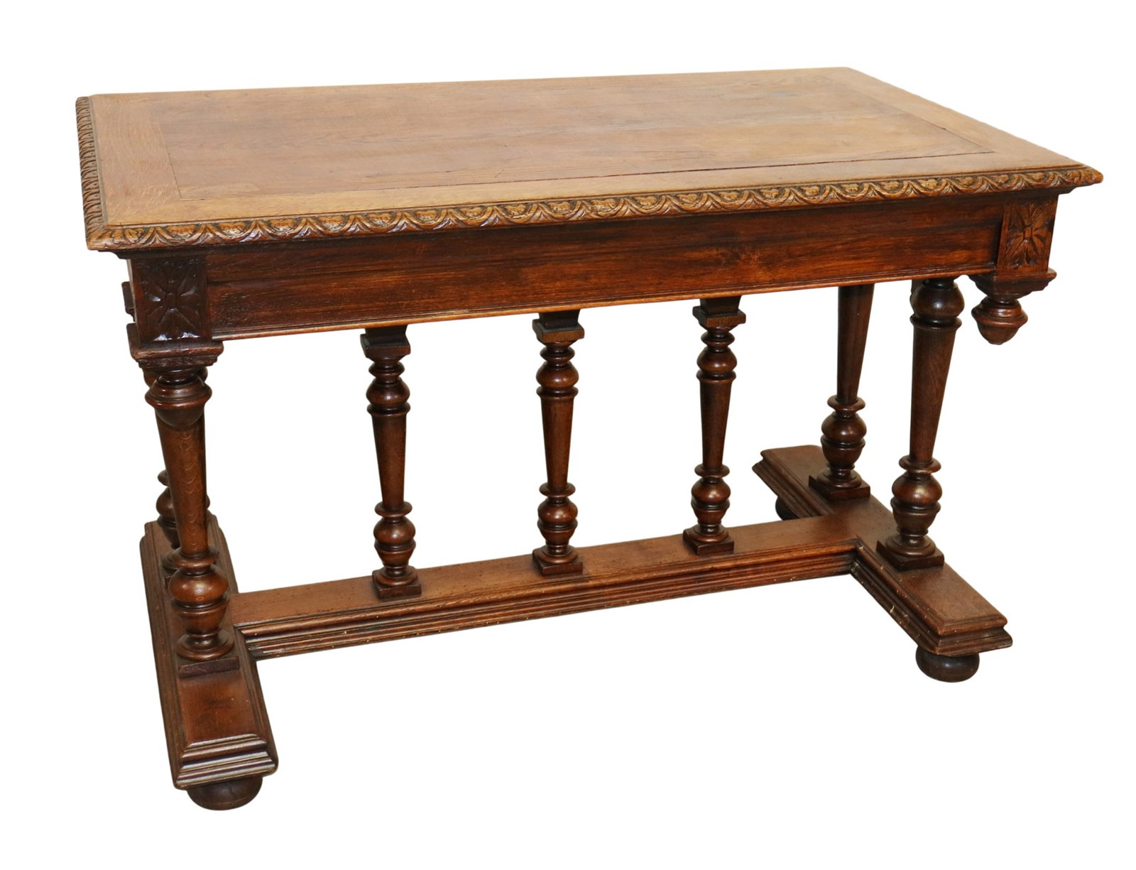 French bureau plat desk or side table in oak with columned base (1 of 6)