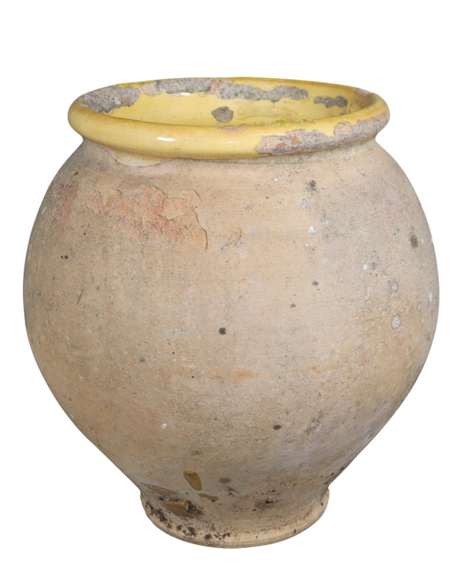 French terra cotta pot with yellow glaze: French terra cotta pot with yellow glaze. 13 1/4"h x 12"dia Weight: 12lbs
