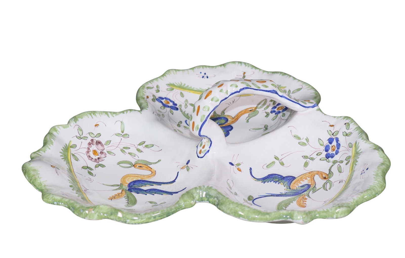 French Martre Tolosane faience divided serving dish with handle (1 of 6)