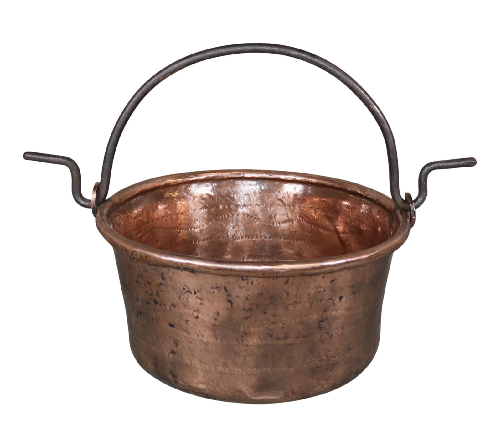 Large French copper pot with embossed detail and iron handle (1 of 8)