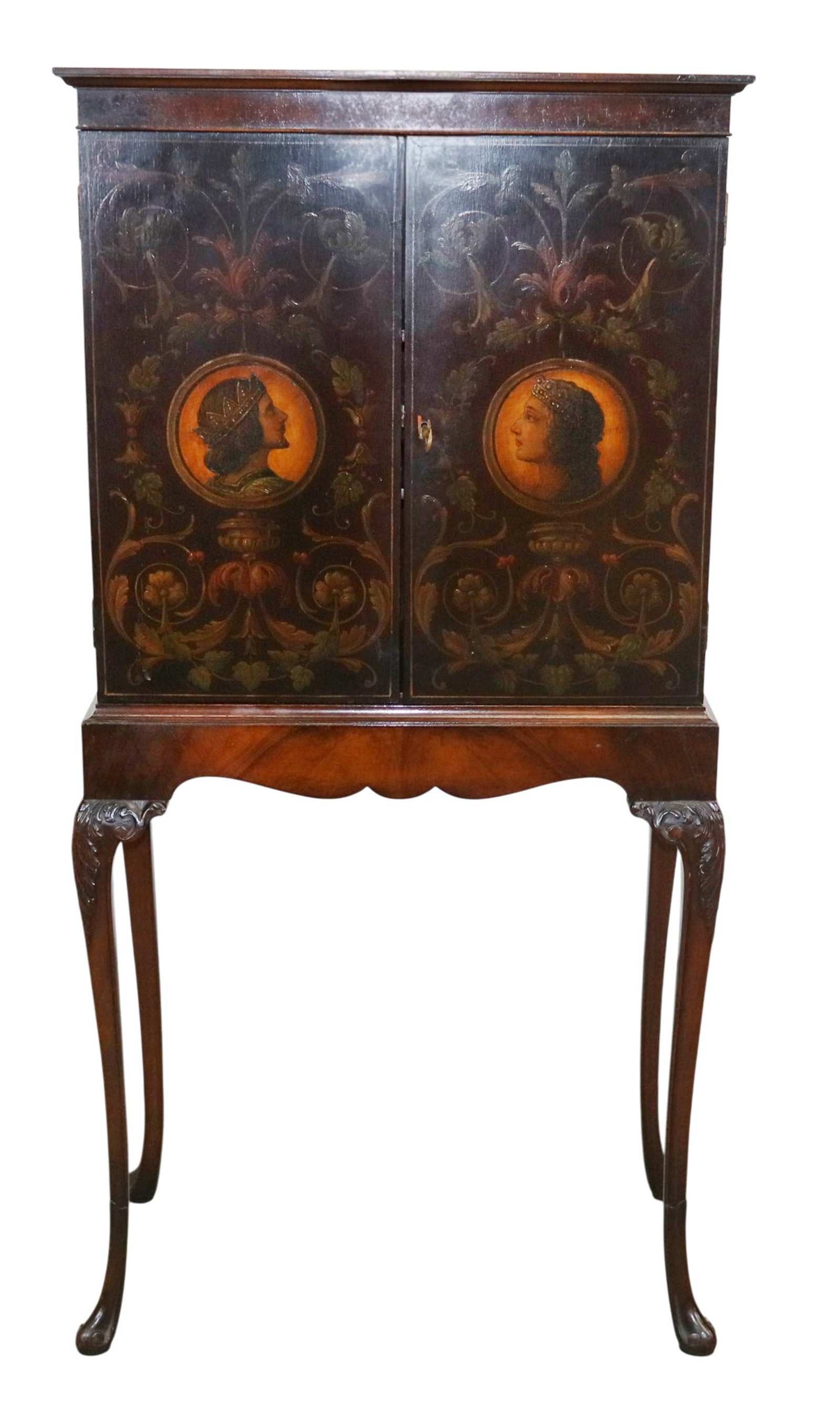 English hand painted cocktail cabinet with portrait plaques (1 of 11)