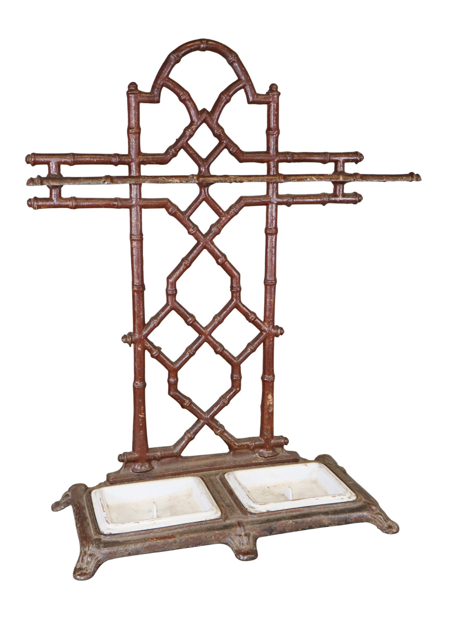 French faux bamboo iron umbrella stand with cast iron inserts (1 of 7)