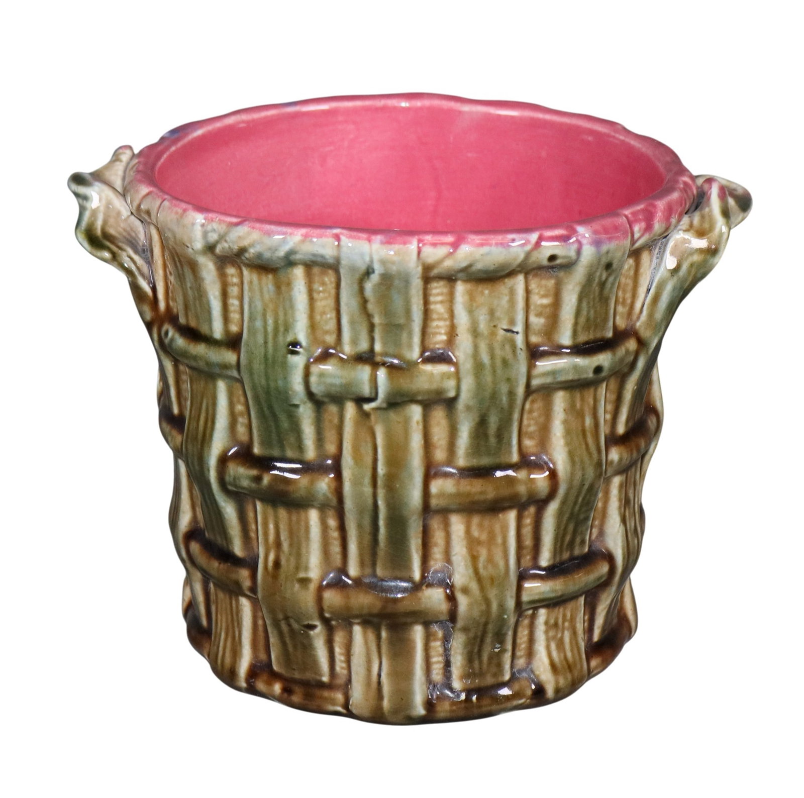 Small French woven barbotine cache pot (1 of 7)