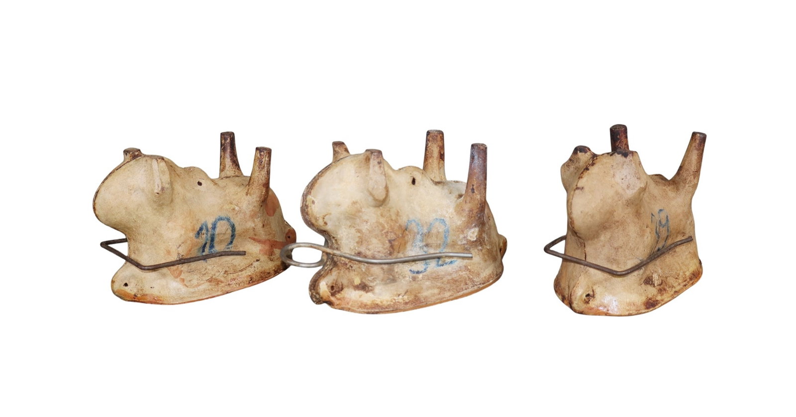 Set of 3 French Alsatian terra cotta lamb cake molds: Set of 3 French Alsatian terra cotta lamb cake molds. Late 19th century. 4 1/2"h x 4"w x 8"d Weight: 3lbs total