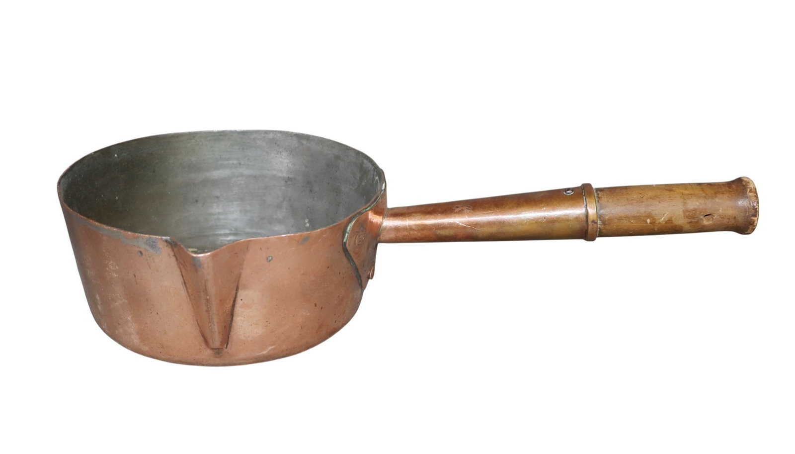 French copper sauce pan with a pouring spout and a wooden handle (1 of 6)