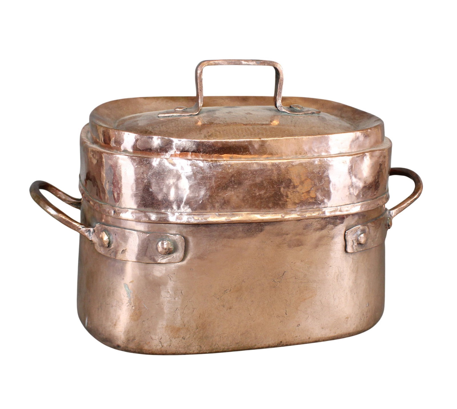 Large French copper daubiere (stew pot) with hammered finish and copper handles (1 of 6)
