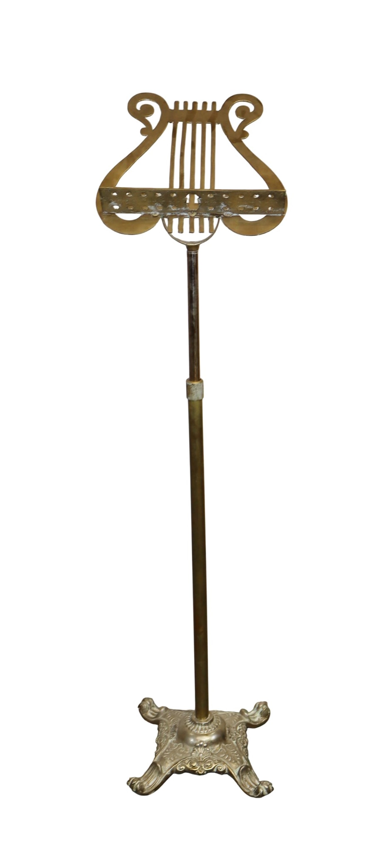 Polished brass music stand: Polished brass music stand. 46 3/4"h x 11 7/8"w x 10 1/4"d
