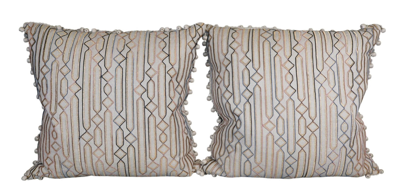 Pair of gold thread throw pillows: Pair of gold thread throw pillows. 22 5/8"h x 23 1/2"w6"d Weight: 5lbs each