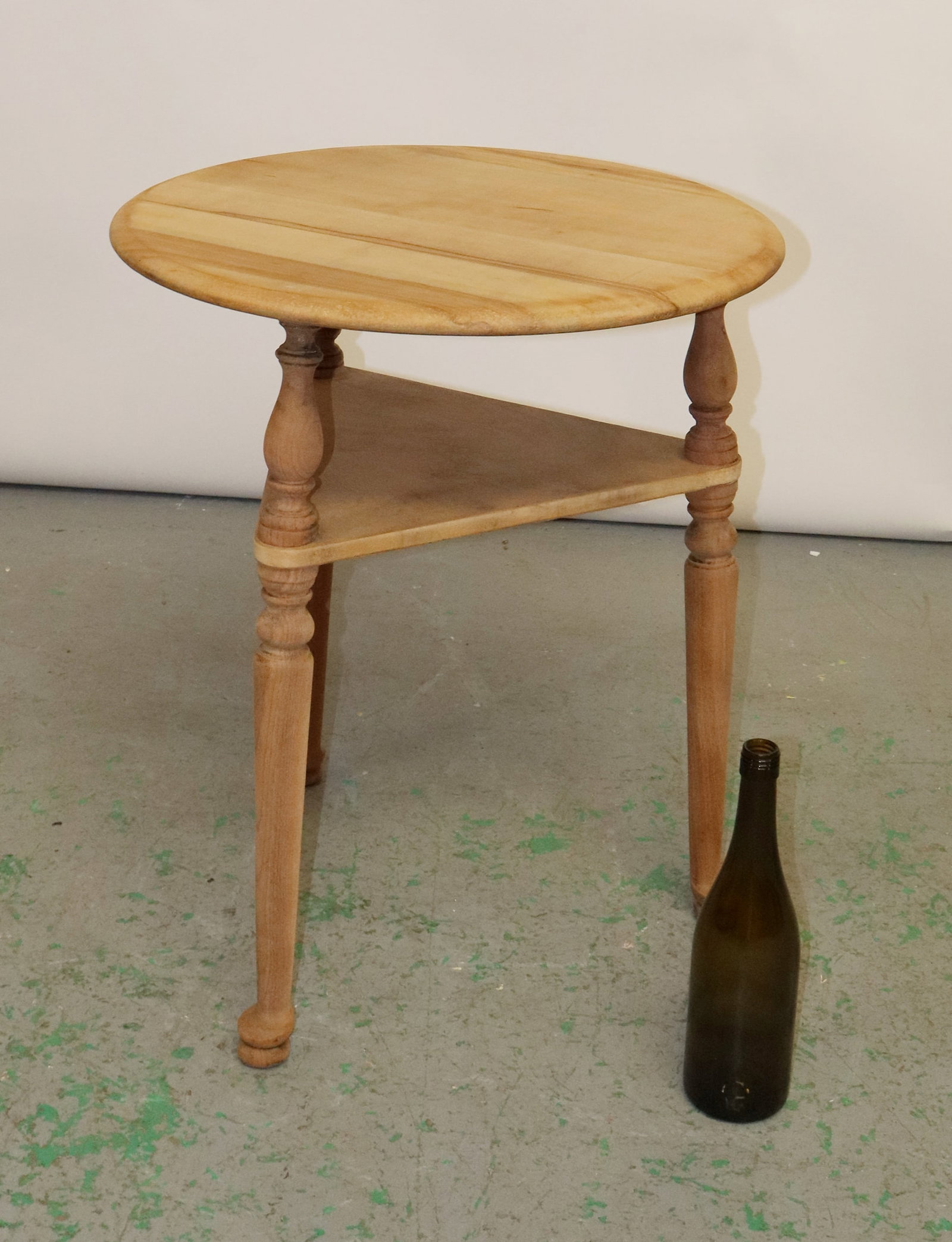 Round top side table with triangular shelf - 2