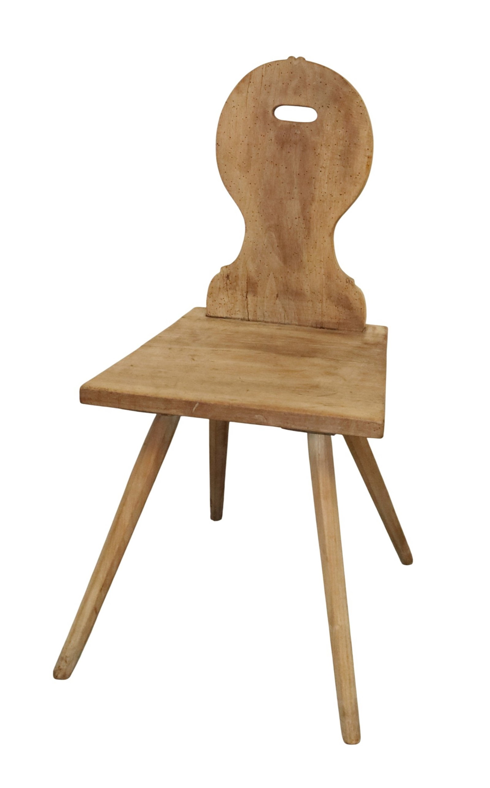 German primitive mountain chair: German primitive mountain chair in walnut on 4 tapered splayed legs. Late 19th century. . 35 1/2"h x 17 1/4"w x 14 1/4"d. seat height 18 1/8"h