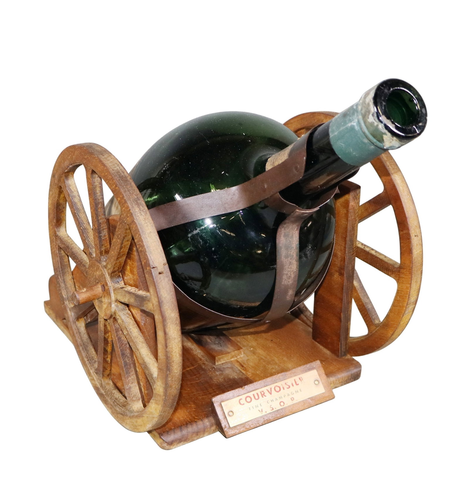Napoleonic cognac Courvoisier dispenser with bottle: Napoleonic cognac Courvoisier dispenser with bottle. 12 7/8"h x 9 5/8"w x 17"d Weight:11lbs