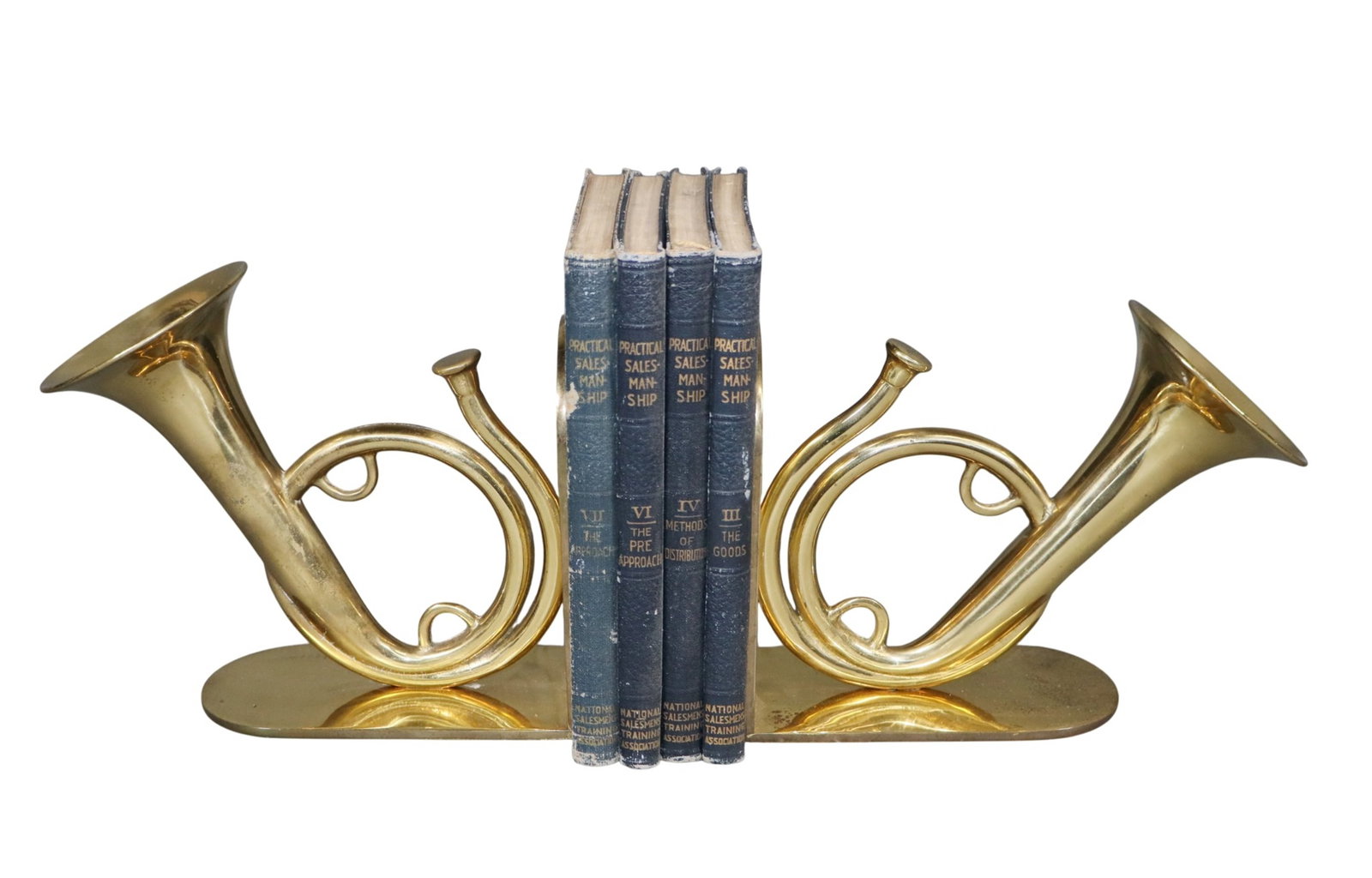 Pair of English brass bugle book ends (1 of 6)