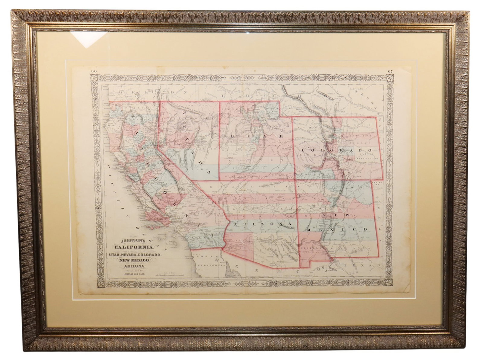 Johnson and Ward lithograph map of US Western states (1 of 6)
