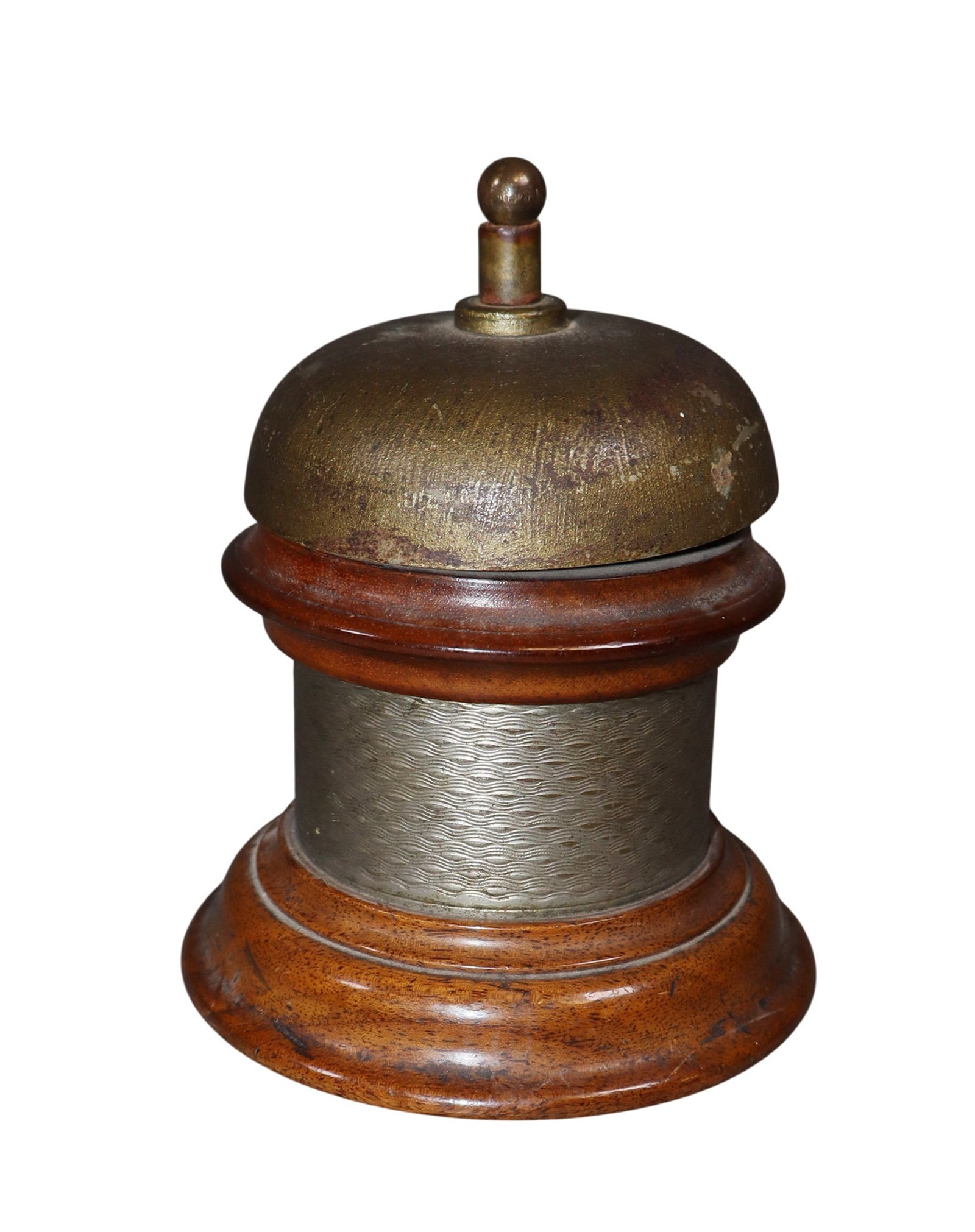 French hotel front desk bell in brass and wood (1 of 6)