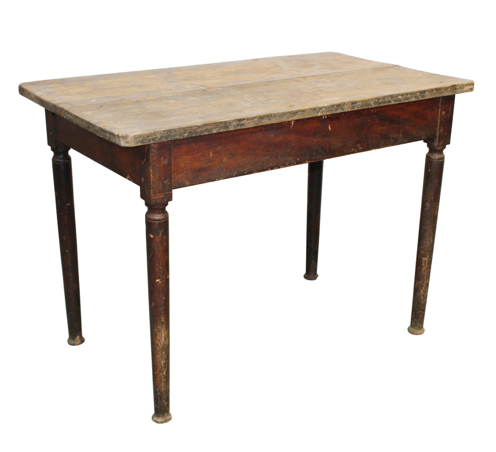 French distressed pine side table: French distressed pine side table. 26 3/4"h x 38 1/4"w x 22 1/4"d