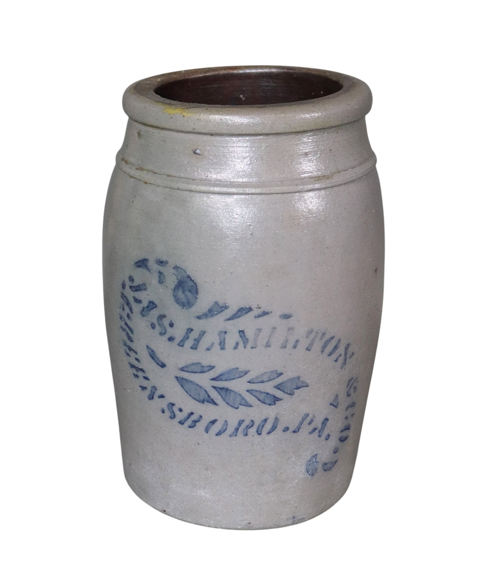 Hamilton salt glazed crock: Hamilton salt glazed crock. 8 1/4"h x 5 1/2"dia Weight: 4lbs