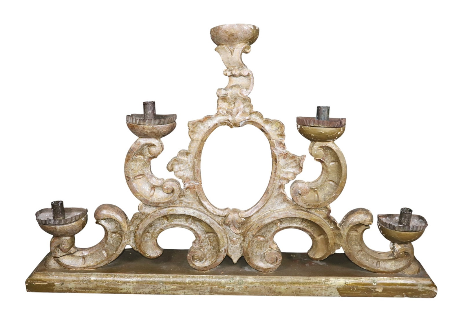 Italian Baroque giltwood 4 arm candelabra: Italian Baroque giltwood 4 arm candelabra. Late 19th century, 20 1/4"h x 31 3/8"w x 4 1/8"d Weight: 6lbs