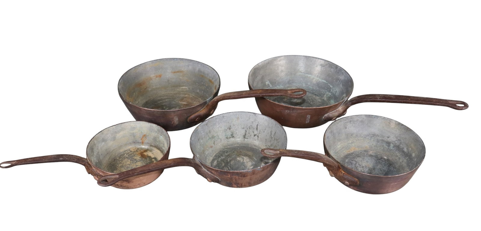 Set of 5 French copper pots stamped E. Dehillerin (1 of 5)