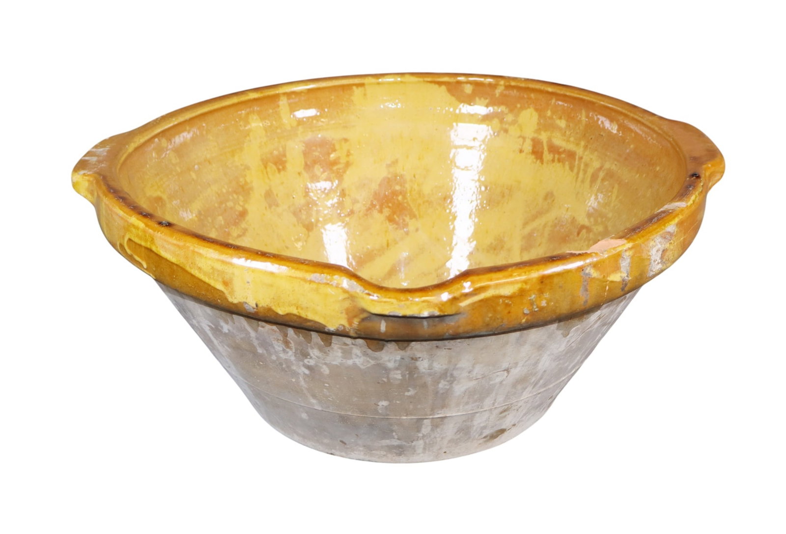 French glazed terra cotta tian bowl: French glazed terra cotta tian bowl. 9 1/2"h x 23"w x 22 1/2"d. Weight: 22lbs
