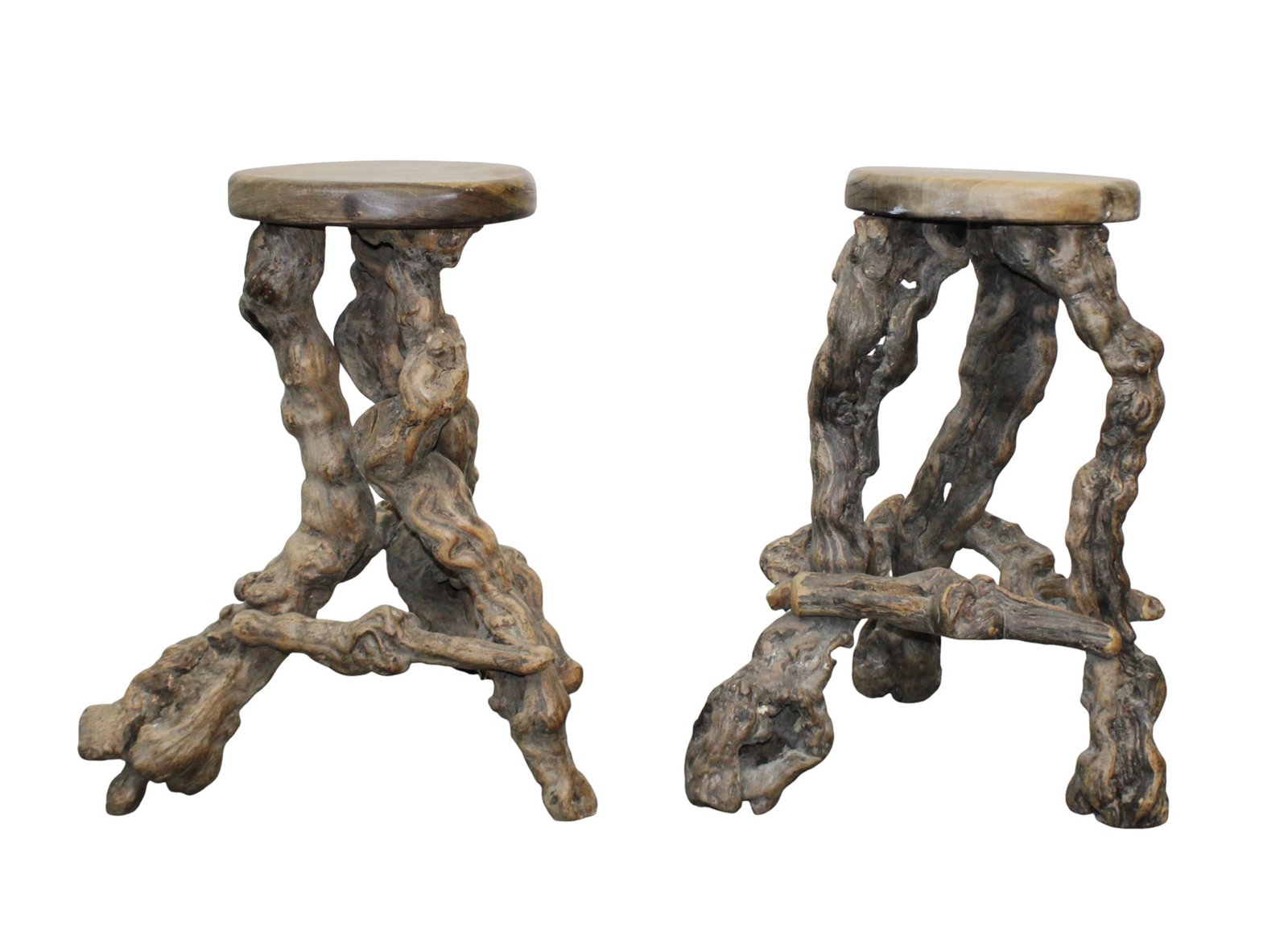 Pair of French burled grapevine counter stools (1 of 6)