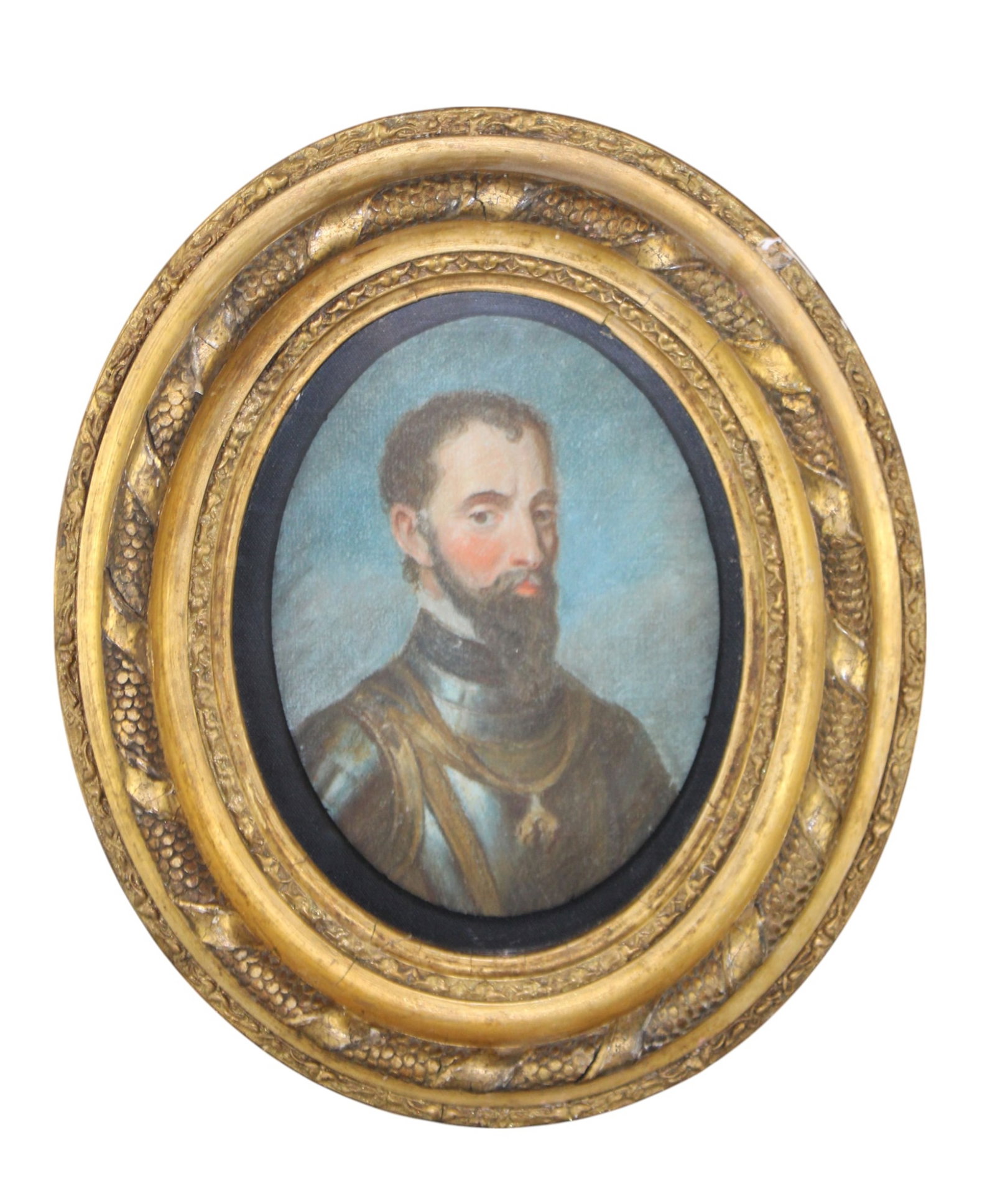 French pastel on paper portrait of a noble man in gilt carved oval frame (1 of 7)