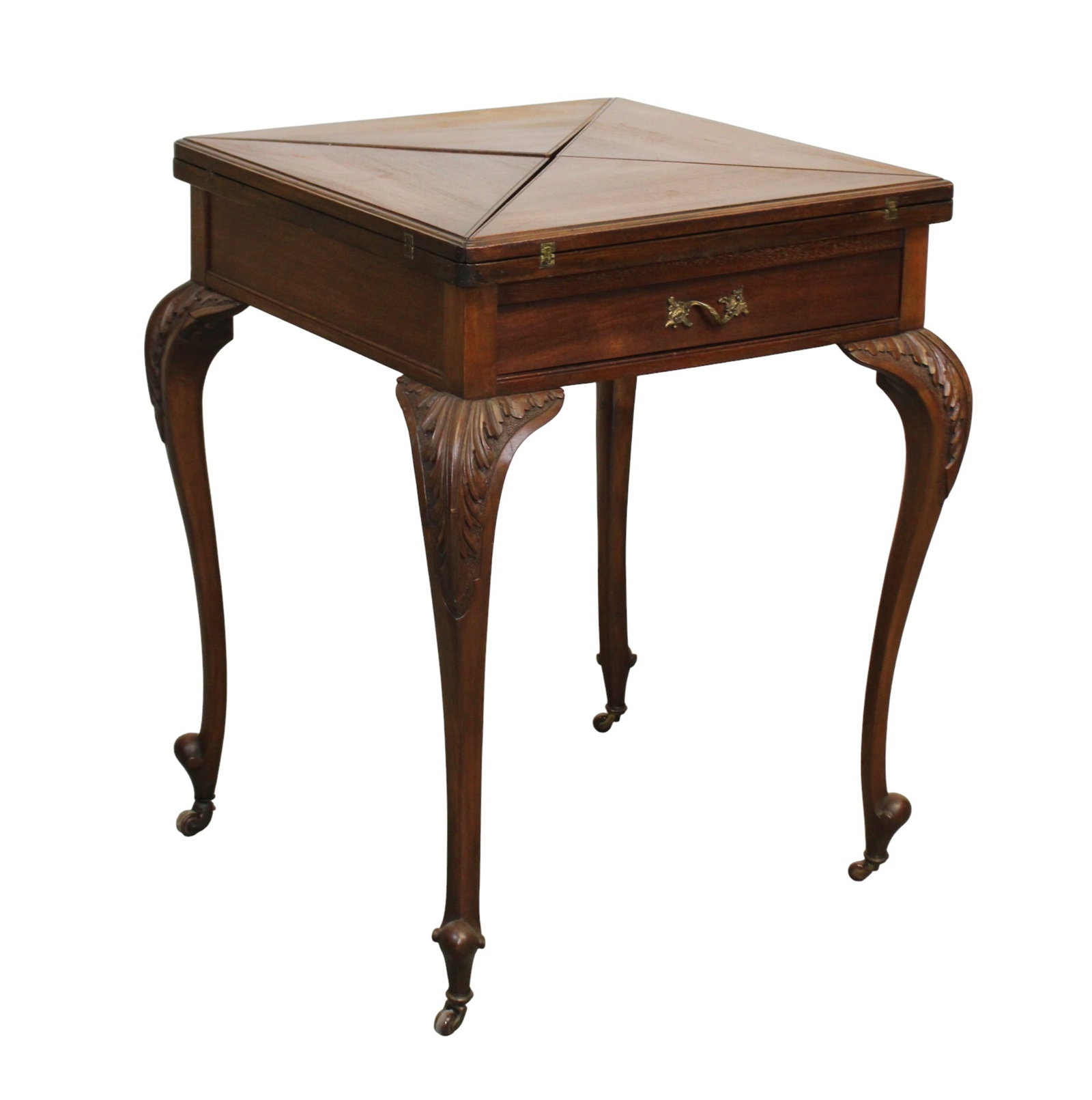 English Edwardian envelope game table in mahogany (1 of 14)