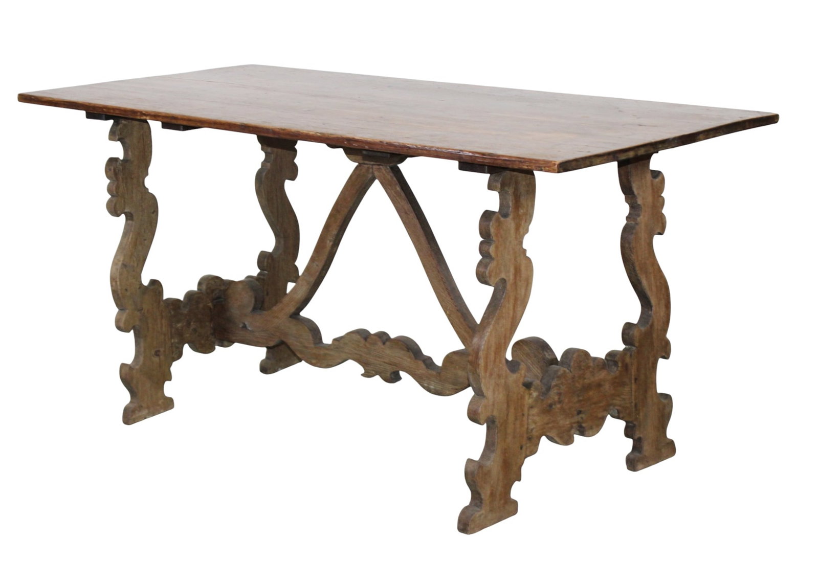 Italian Tuscan table in pine with shaped trestle (1 of 7)