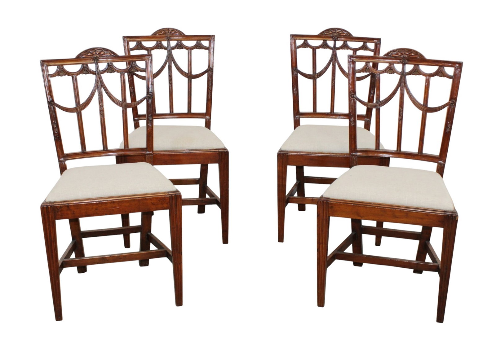 Set of 4 English Regency side chairs in fruitwood with linen upholstery (1 of 8)