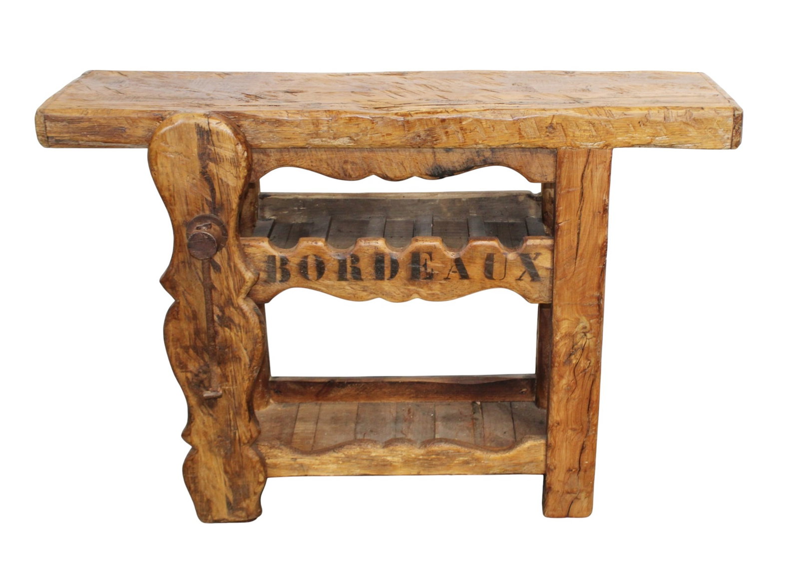French carpenter's bench mounted as wine console (1 of 8)