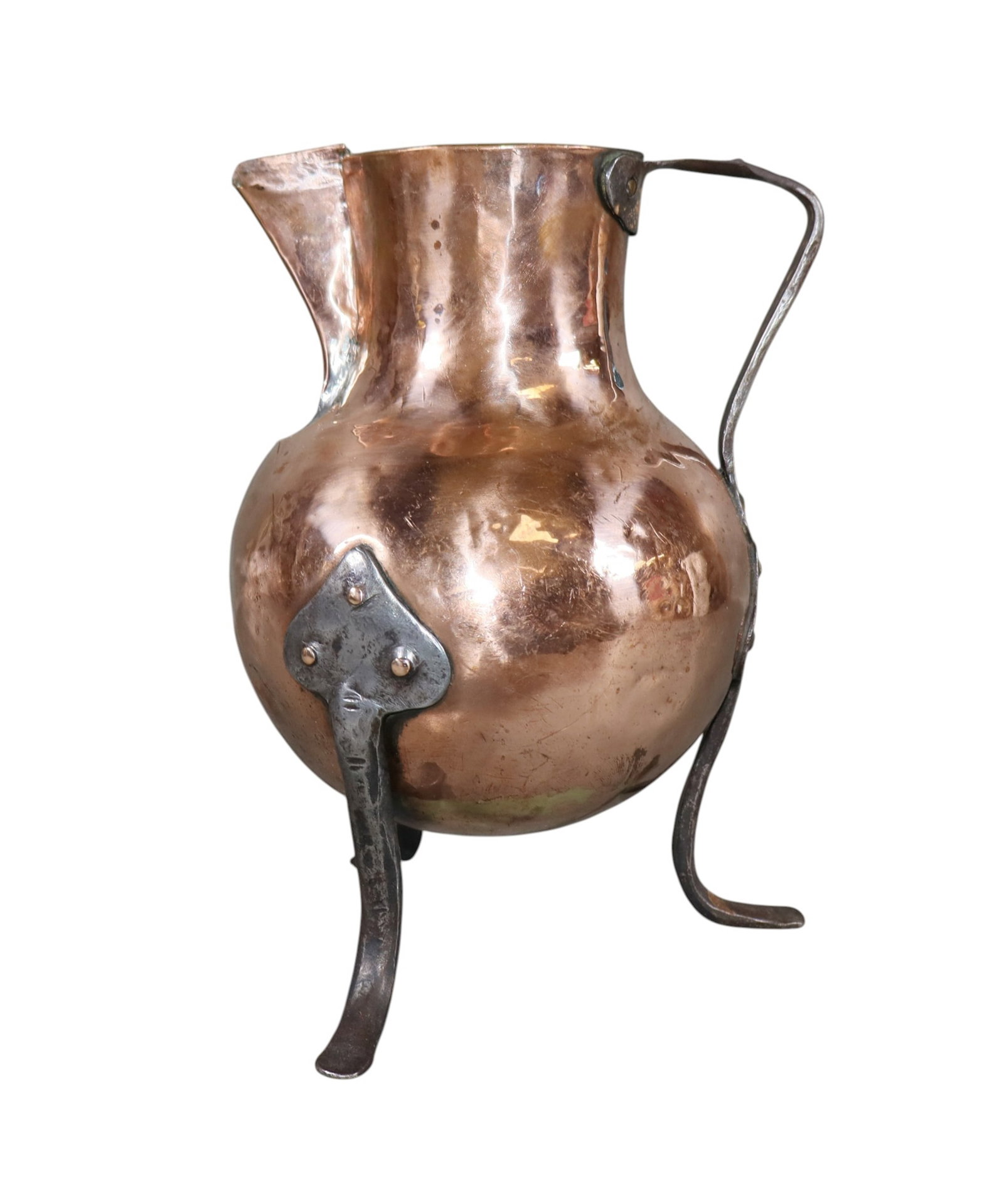 French copper pitcher with iron handle and iron legs (1 of 7)