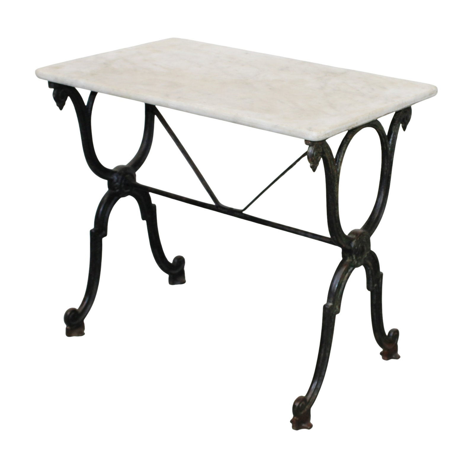 French marble top bistro table on painted iron base (1 of 8)