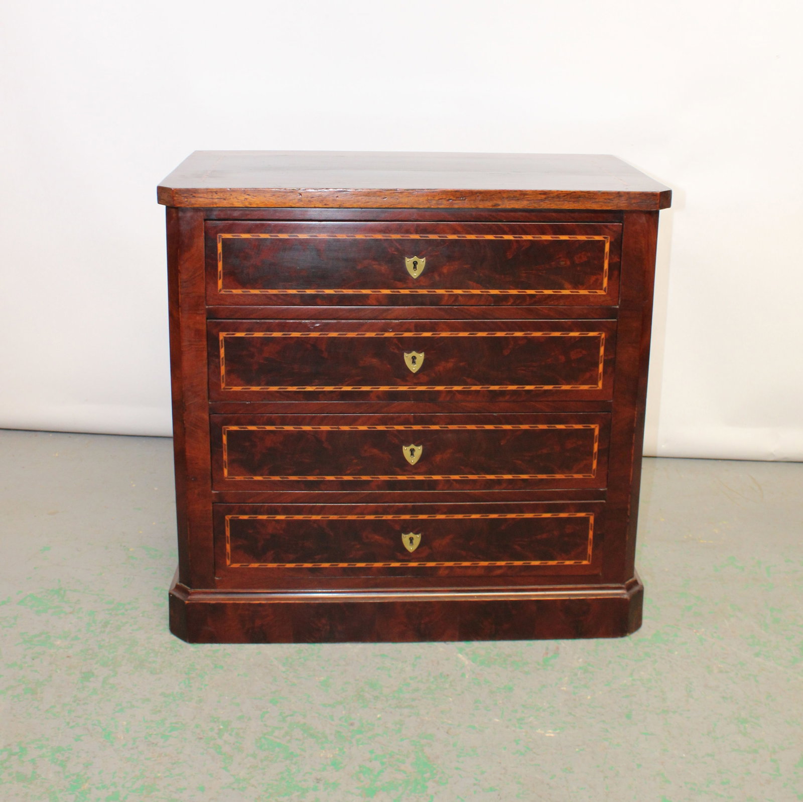French Louis Philippe commode with marquetry inlaid drawers in burled mahogany (1 of 8)