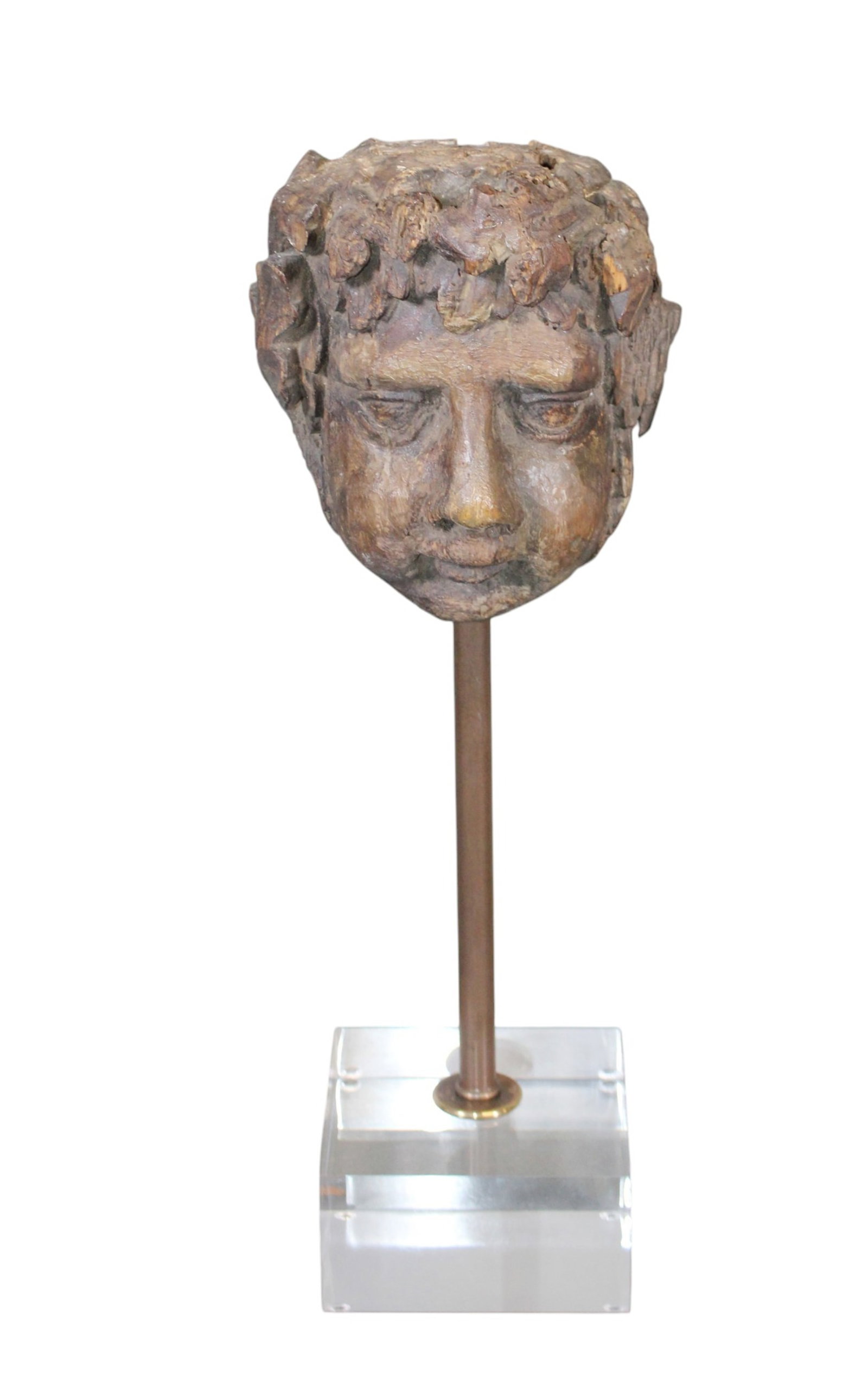 Italian carved wooden Bacchus mask mounted on lucite stand (1 of 9)