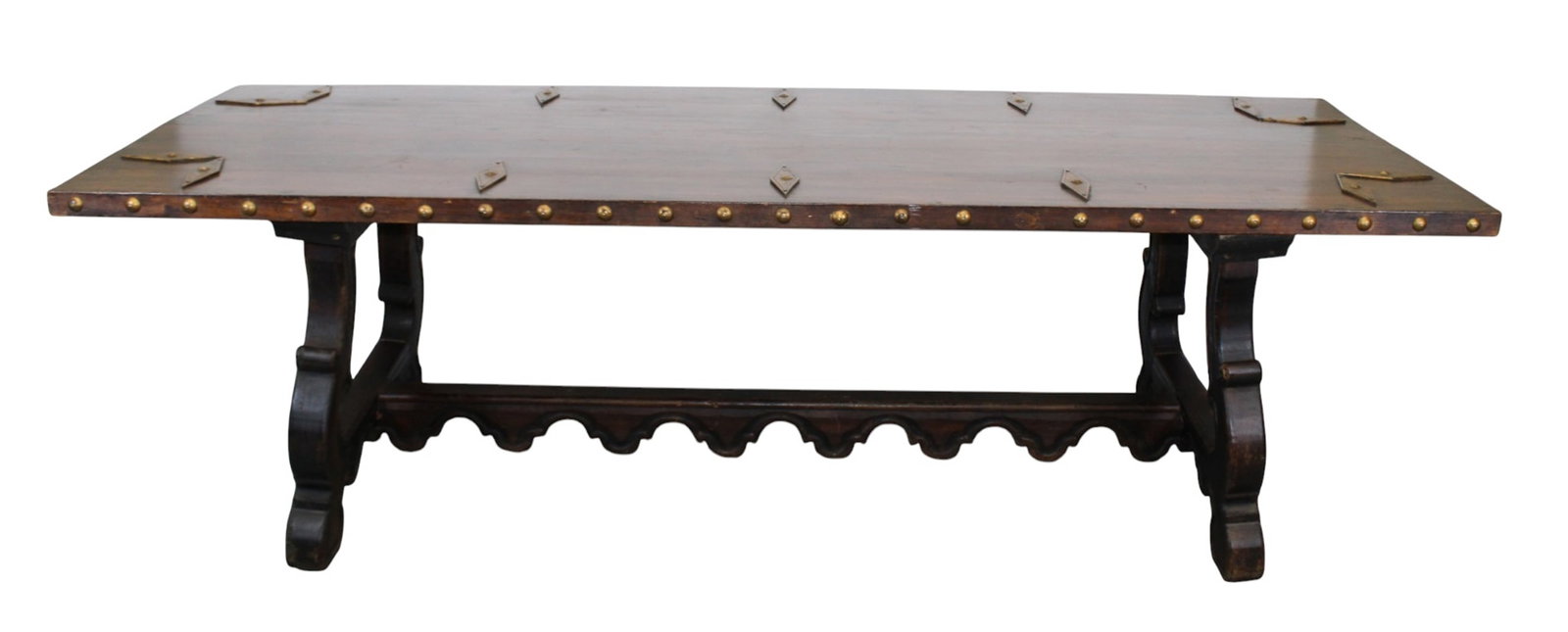 Spanish Baroque style trestle table with a Catalan trestle base and nail head trim (1 of 11)