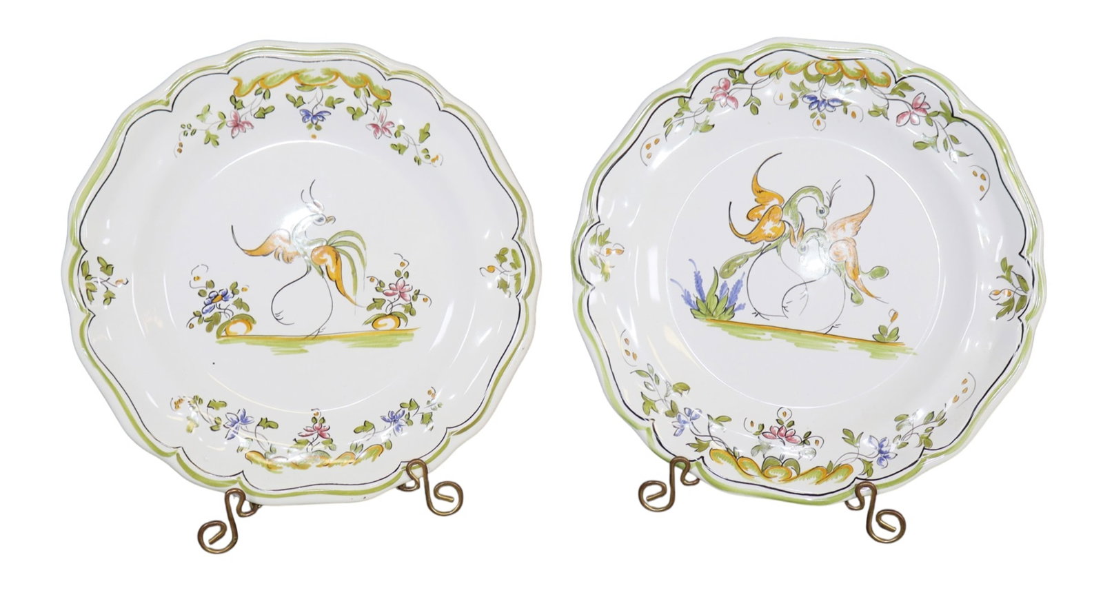 Pair of French Martre Tolosan hand painted plates: French Martre Tolosan hand painted plates. 1"h x 9 1/4"dia Weight:1lbs total