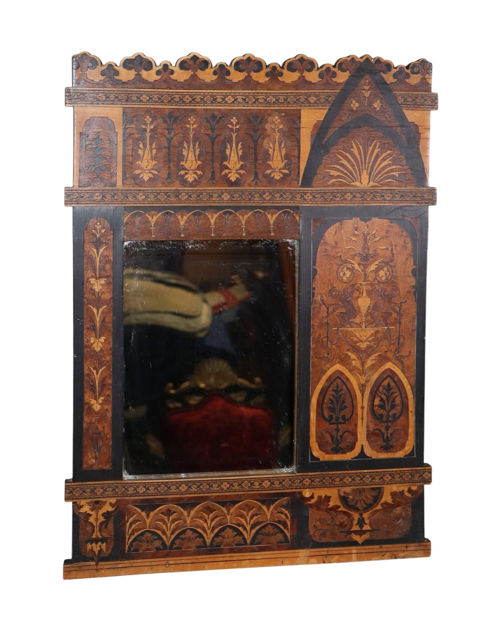 Italian micro marquetry Sorrento mirror: Italian Sorrento micro marquetry Gran Tour mirror. Late 19th century. 16 1/4"h x 11 3/4"w overall. weight: 2lbs