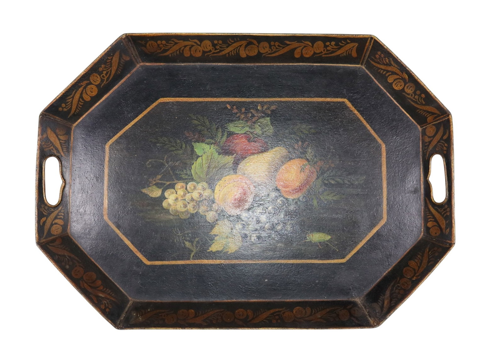 Tole octagonal tray with painted fruit (1 of 6)